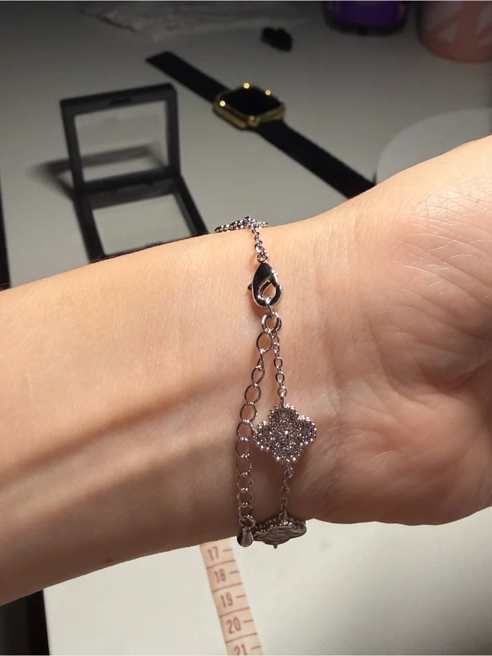 Silver Sparkling Crystal Clover Bracelet